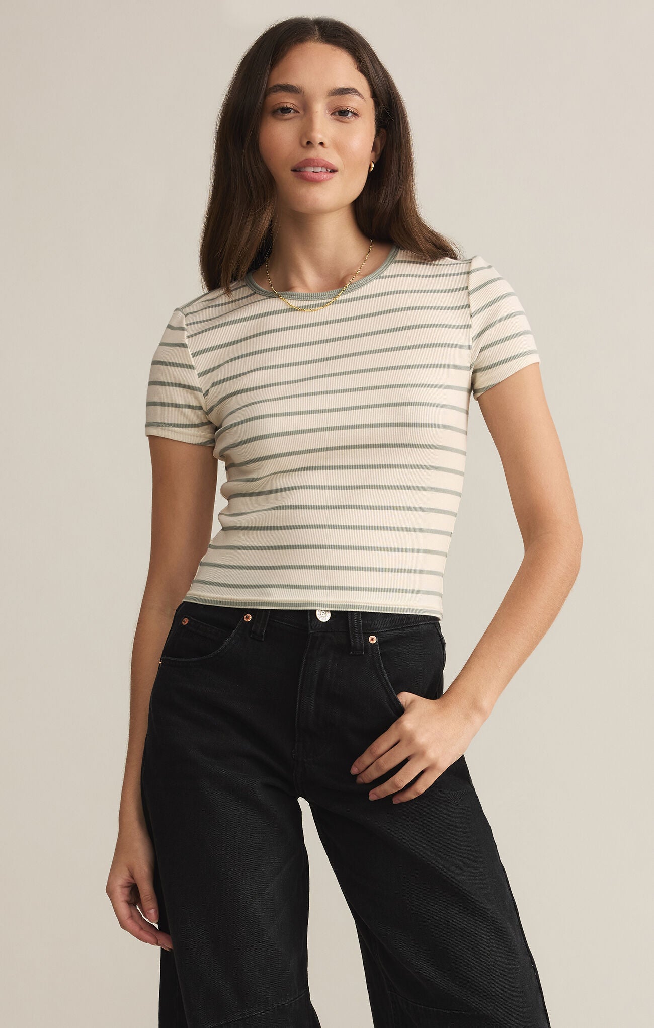 ★SCULPTOR★ Stripe Jersey Top Sage SC25S261GR 6033-VtgHForGn-1-