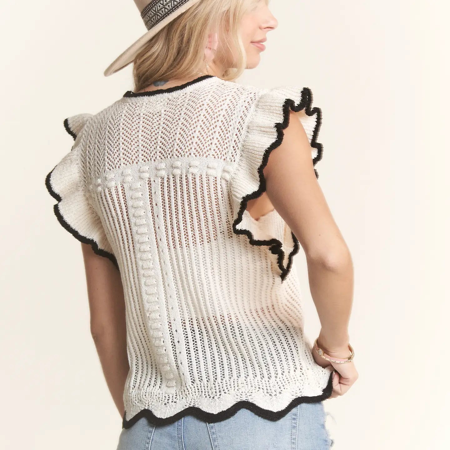 Ruffle Sleeve Crochet Top