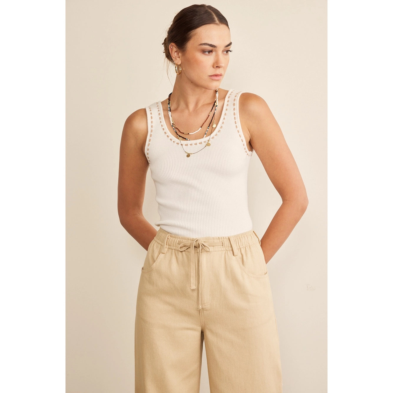 Ribbed Sweater Tank in Cream