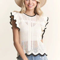 Ruffle Sleeve Crochet Top