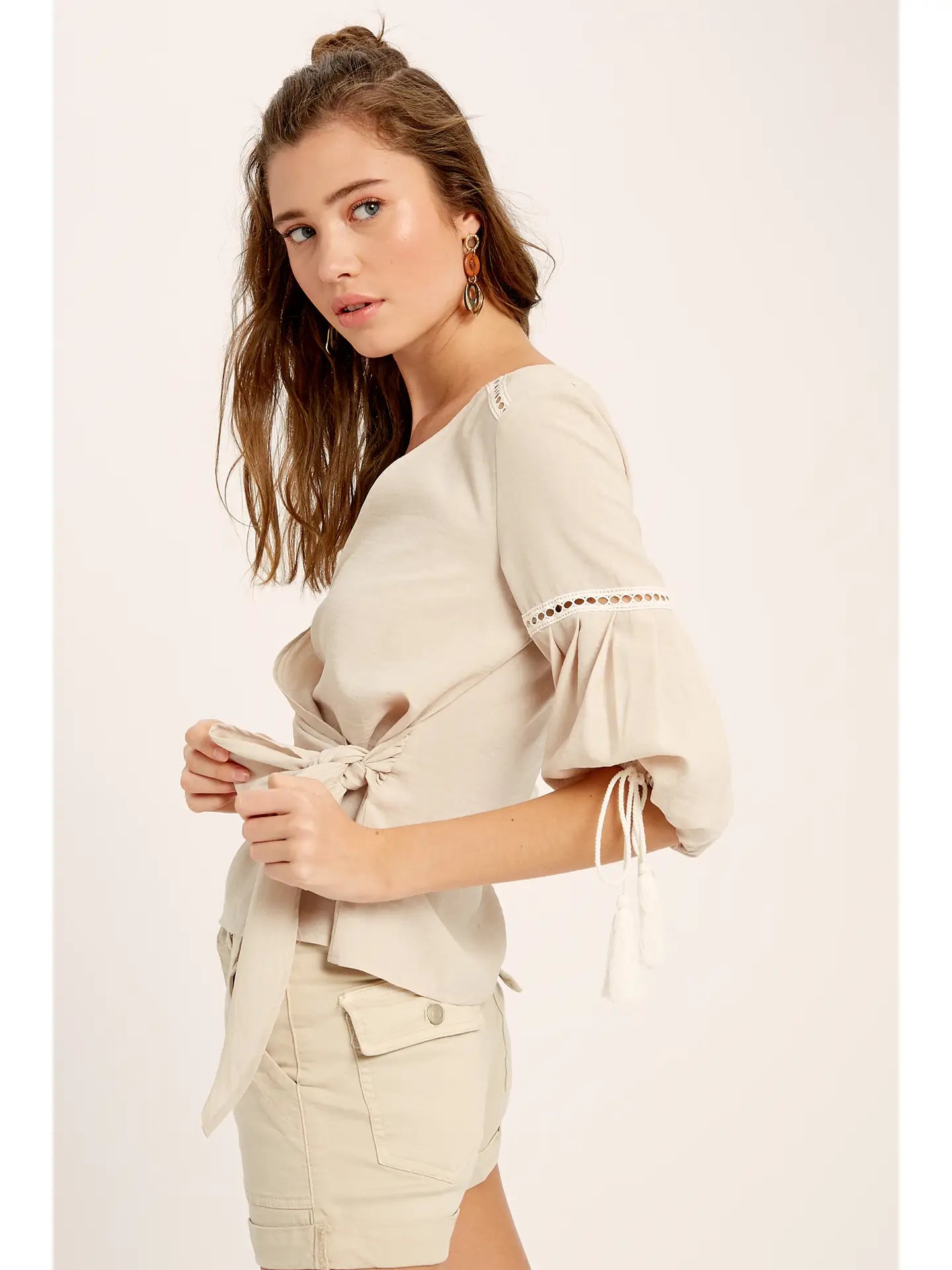 Eyelet Trim Lace Detail Top;