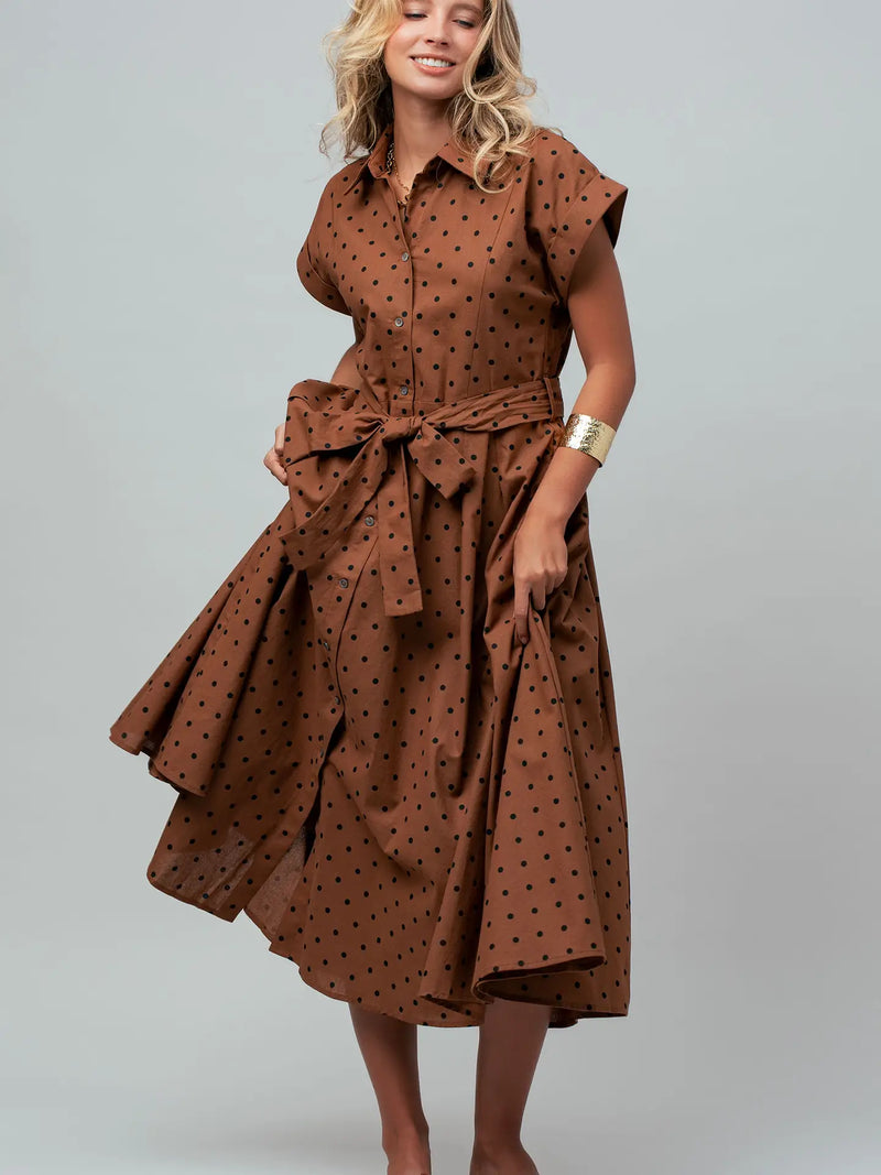 polka dot shirt dress midi Jacqueline Polka Dot Midi Shirt Dress