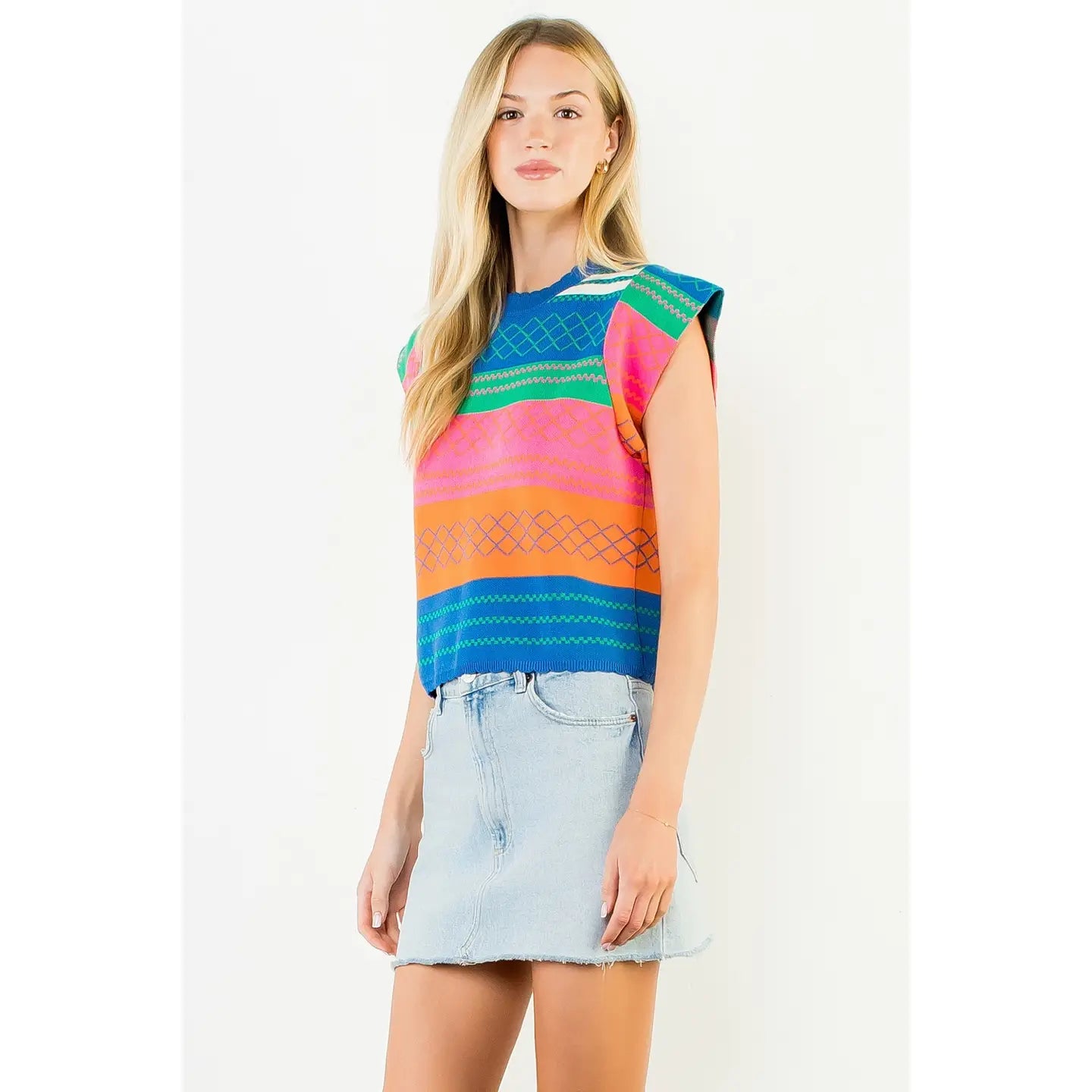 Multicolor Stripe Flutter Top
