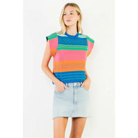 Multicolor Stripe Flutter Top