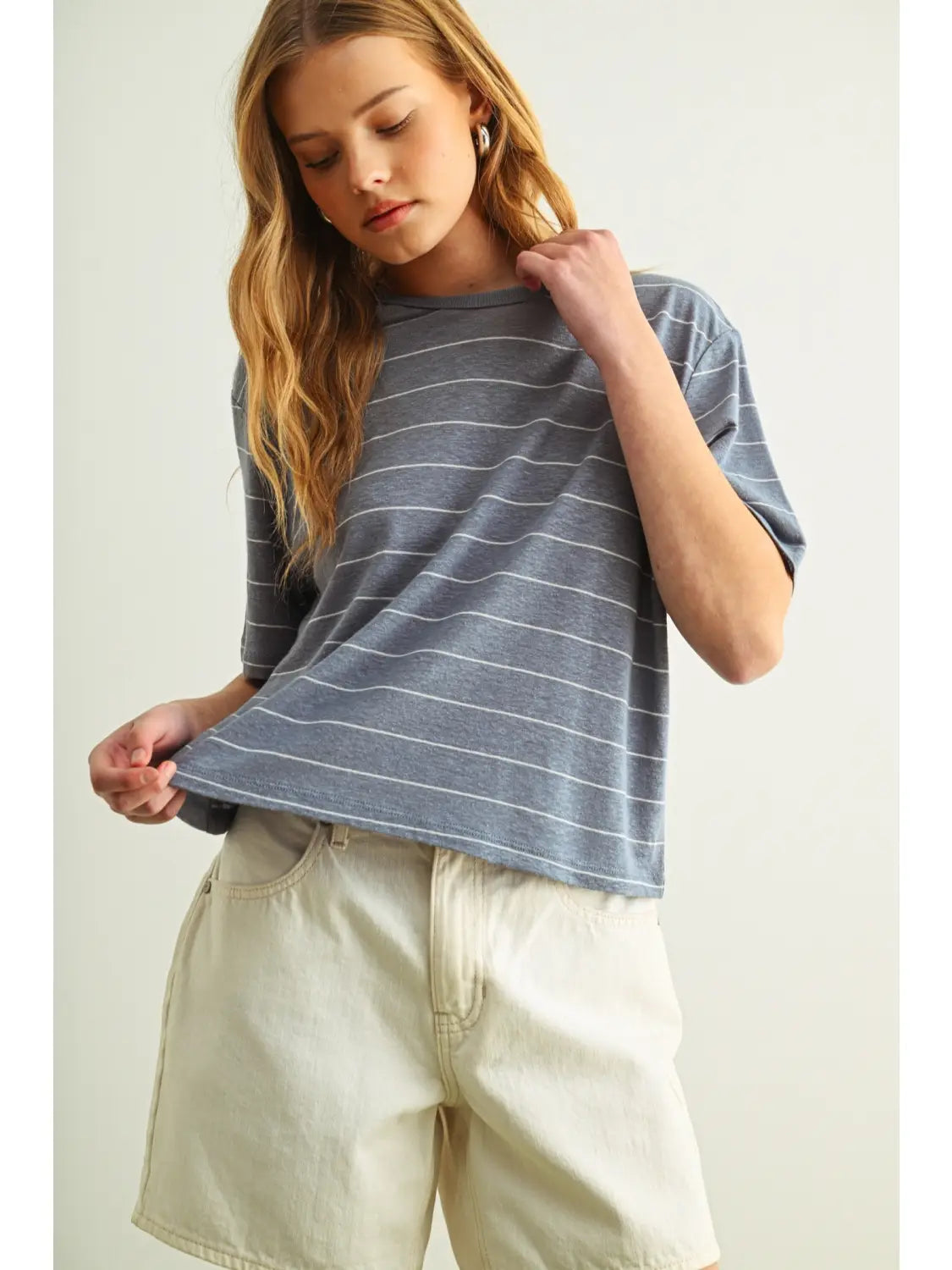 Blanca Blue Stripe Linen Top