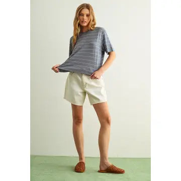 Blanca Blue Stripe Linen Top