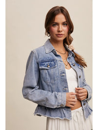 Denim Jacket With Ruffle