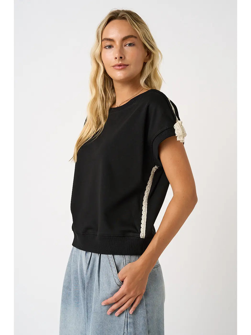 Lace Trim Black Top