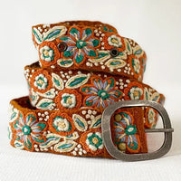 Teaberry Embroidered Wool Belt