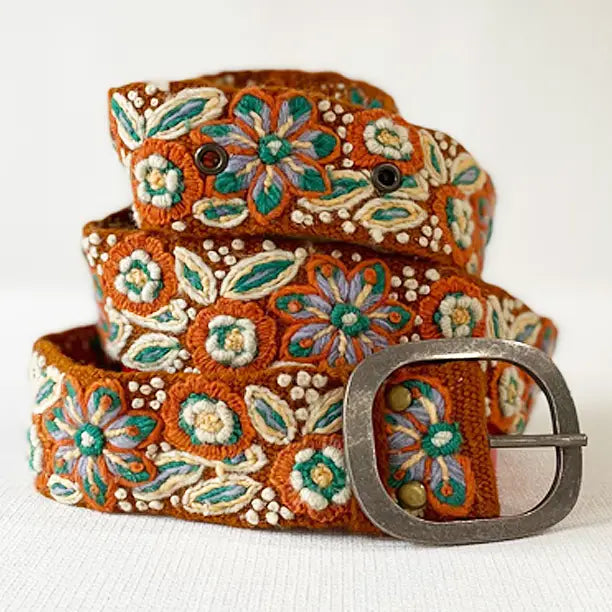 Teaberry Embroidered Wool Belt