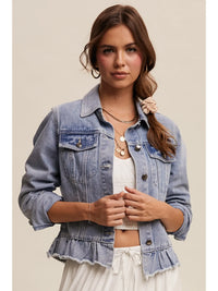 Denim Jacket With Ruffle