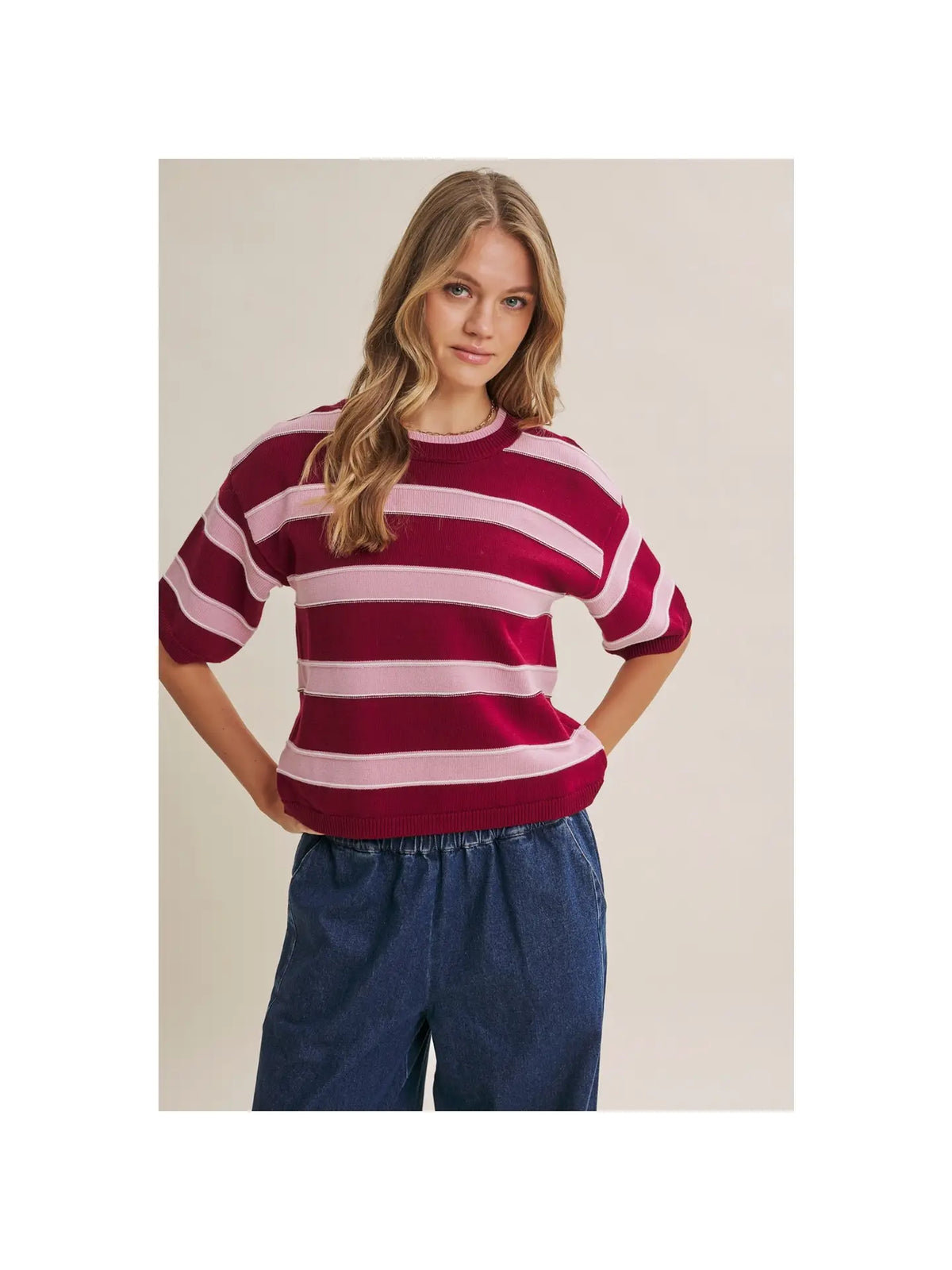 Windy PInk and Wine Striped Top - august