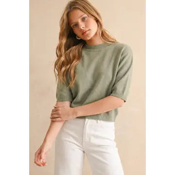 Sage Butter Short Sleeve Sweater Top