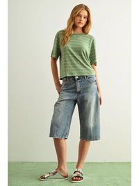 Blanca Sage Stripe Linen Top