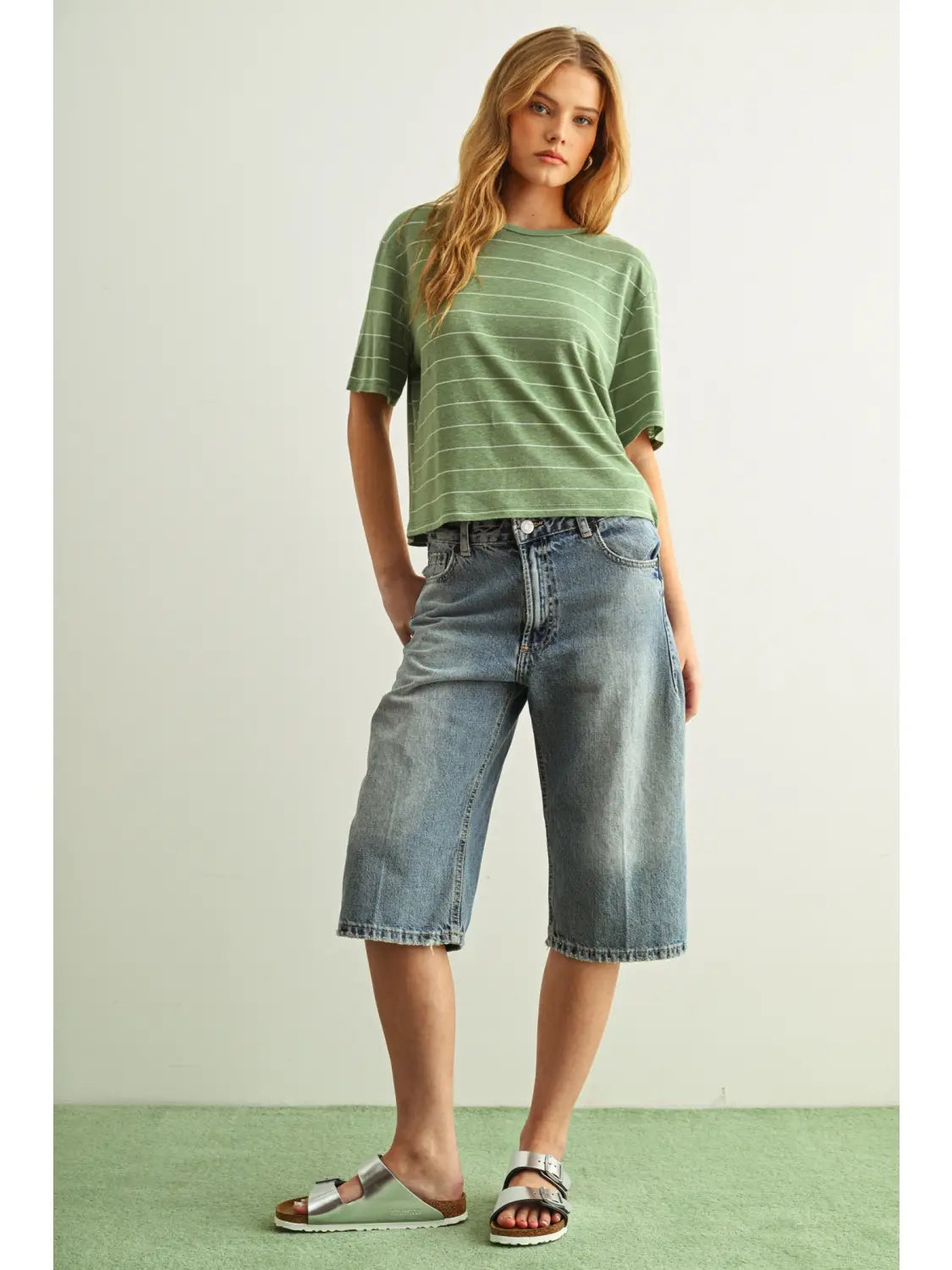 Blanca Sage Stripe Linen Top