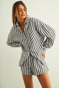 Black Stripe Button Down Top