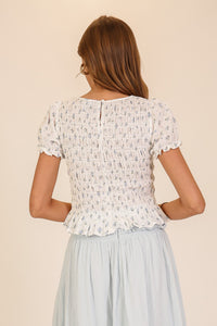 Whitney White Smocked Top