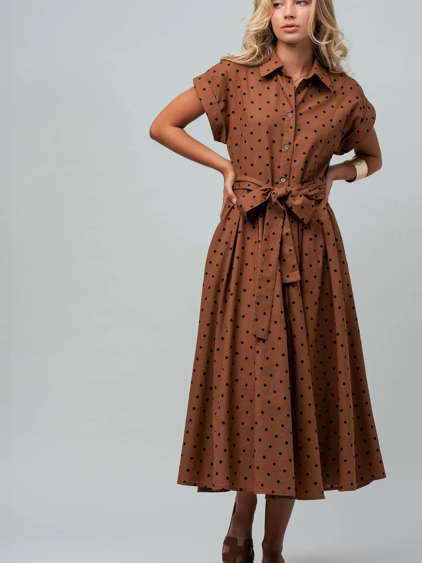 Polka Dot Midi Shirt Dress