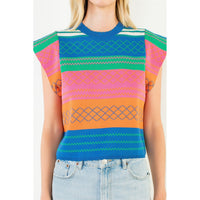 Multicolor Stripe Flutter Top