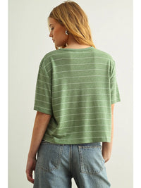 Blanca Sage Stripe Linen Top