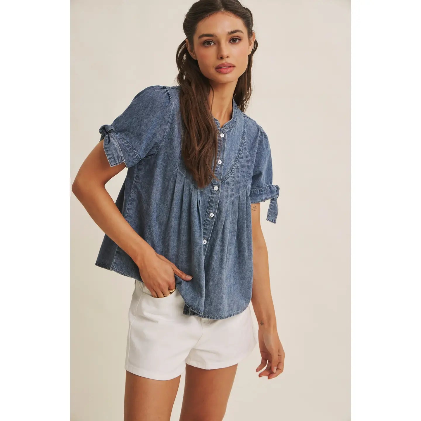 Sunny day Denim Pin Tuck Top