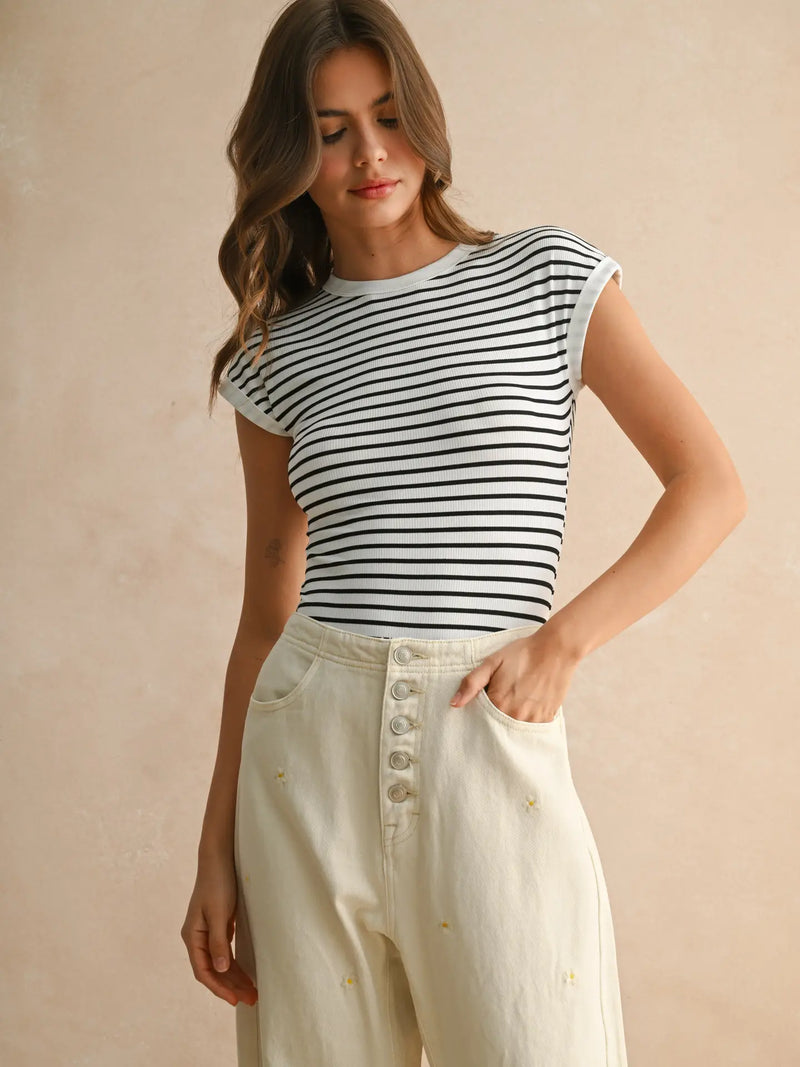 Striped Cap Sleeve Bodysuit