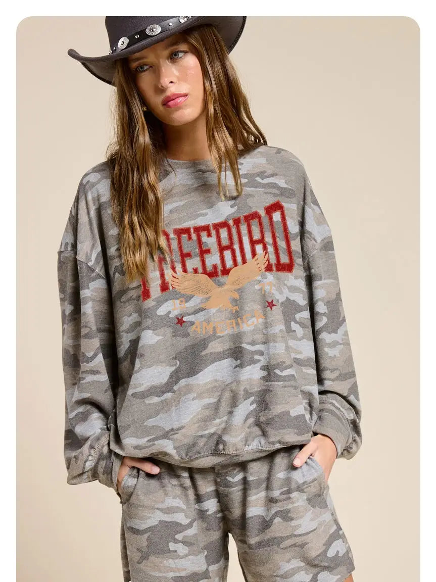 Free Bird Camo Sweatshirt (red Graphic)