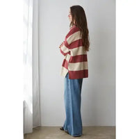 Posha Knit Striped Turtleneck Half Zip Up Top