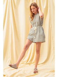 Stripe Pattern Sleeveless Romper