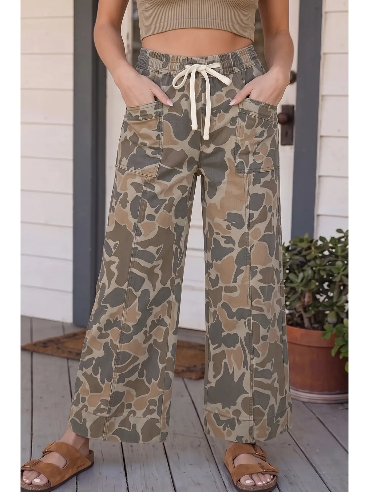 Drawstring Camo Denim Pants