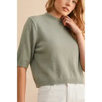 Sage Butter Short Sleeve Sweater Top
