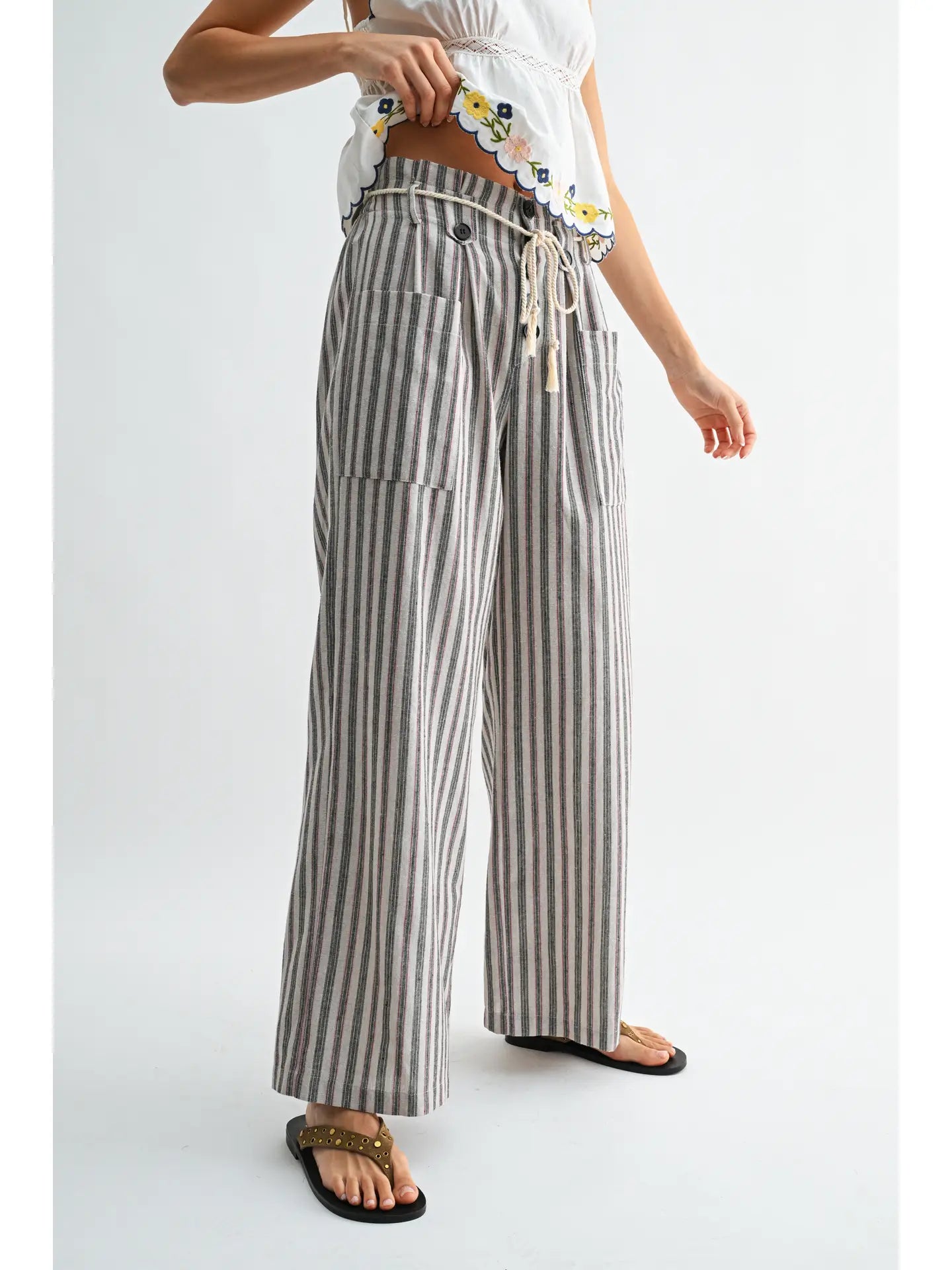 Striped Linen Blend Pants