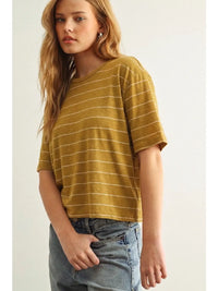 Blanca Camel Stripe Linen Top