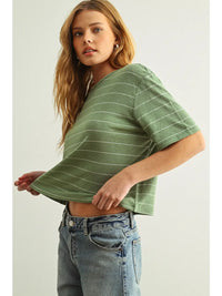 Blanca Sage Stripe Linen Top
