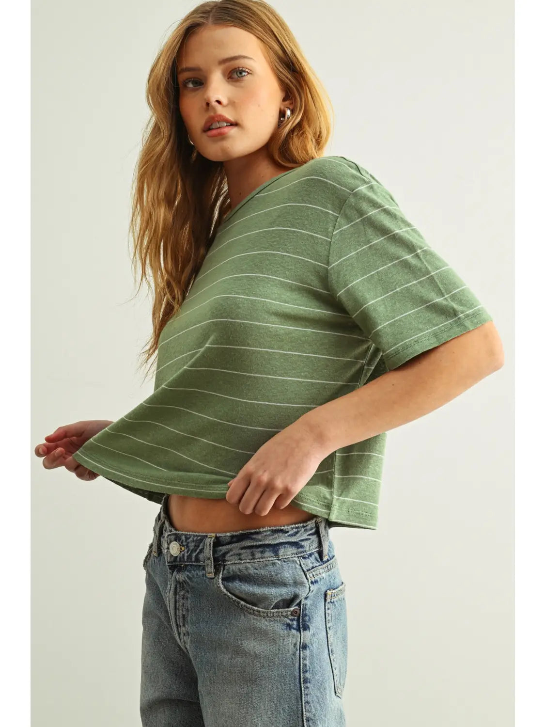 Blanca Sage Stripe Linen Top