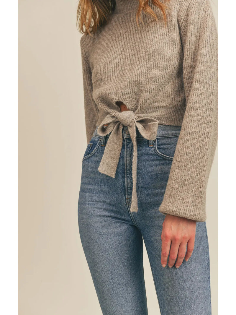 Cropped Tie Front Sweater