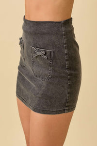 Black Denim Skirt with Bows