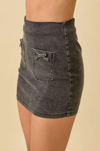Denim Black Bow Mini Skort