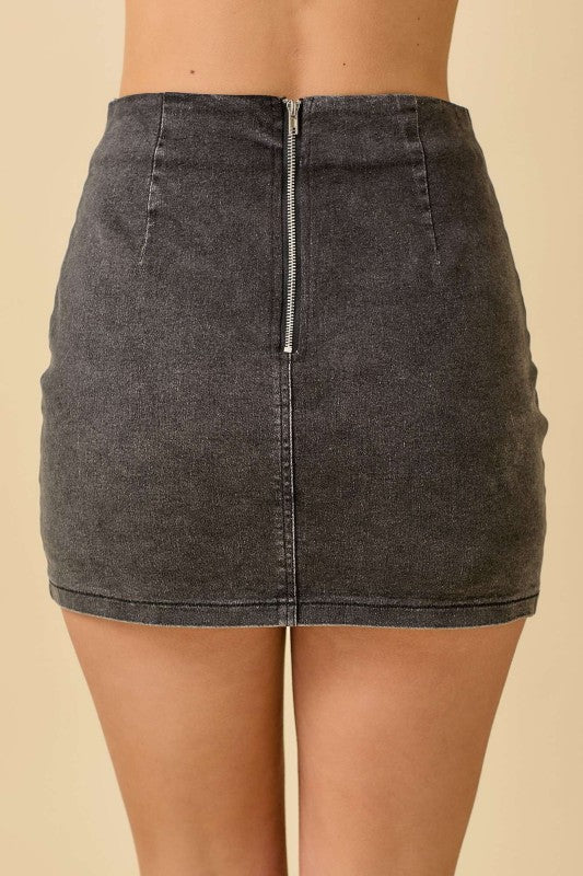 Black Denim Skirt with Bows