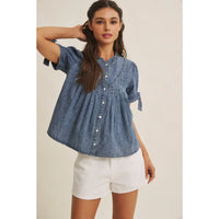 Sunny day Denim Pin Tuck Top