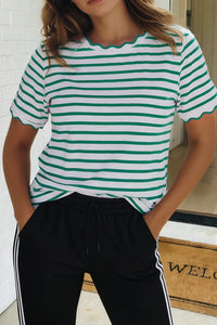 Gracie Green and White Striped Top
