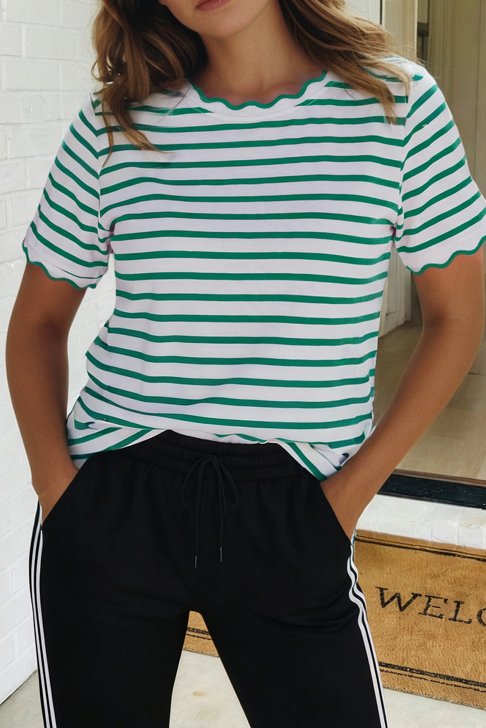 Gracie Green and White Striped Top