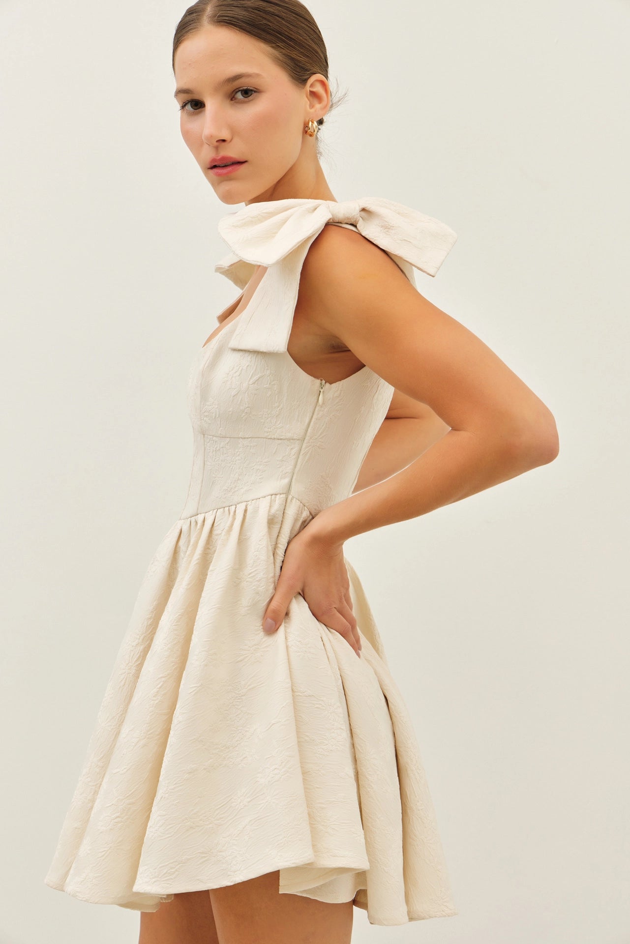 cream dress with bow Lillibet Bow Tied Bust Midi Dress Cream