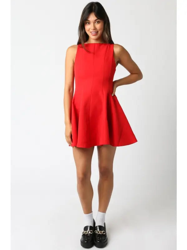 Evan Flare Dress, Red
