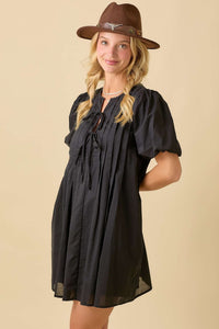 Pin Tuck Black Dress