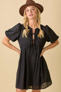 Pin Tuck Black Dress
