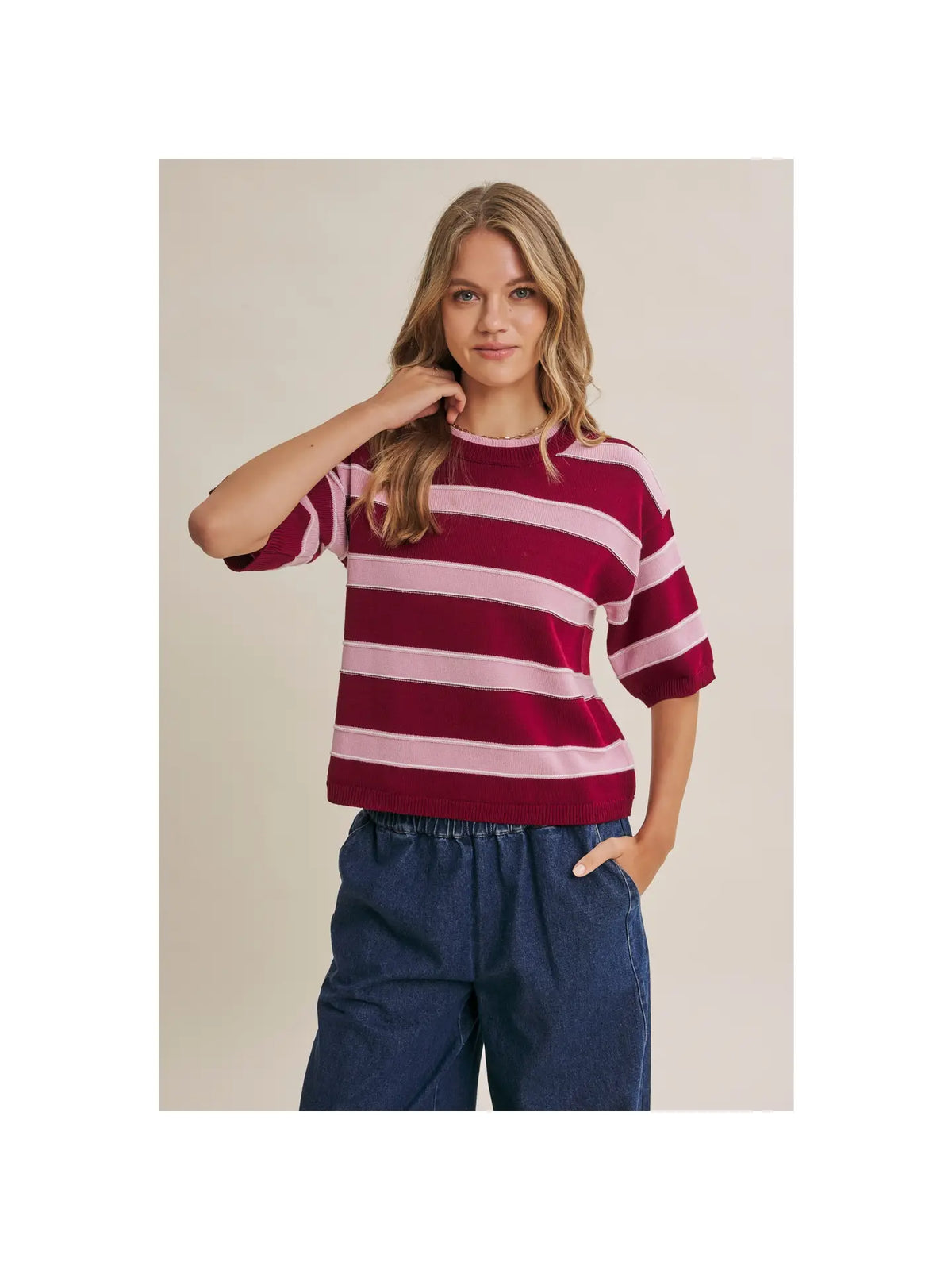Windy PInk and Wine Striped Top - august