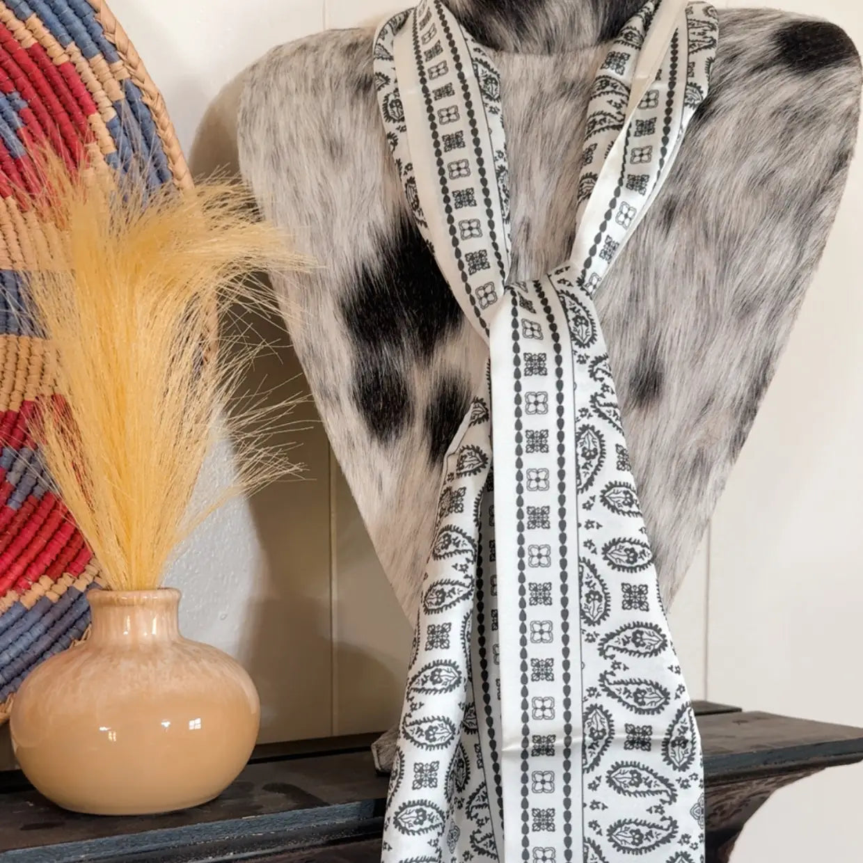 White and Black Paisly Scarf