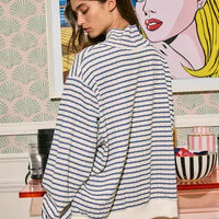 Blake Stripe Mock Neck Sweatshirt Top- Burgundy