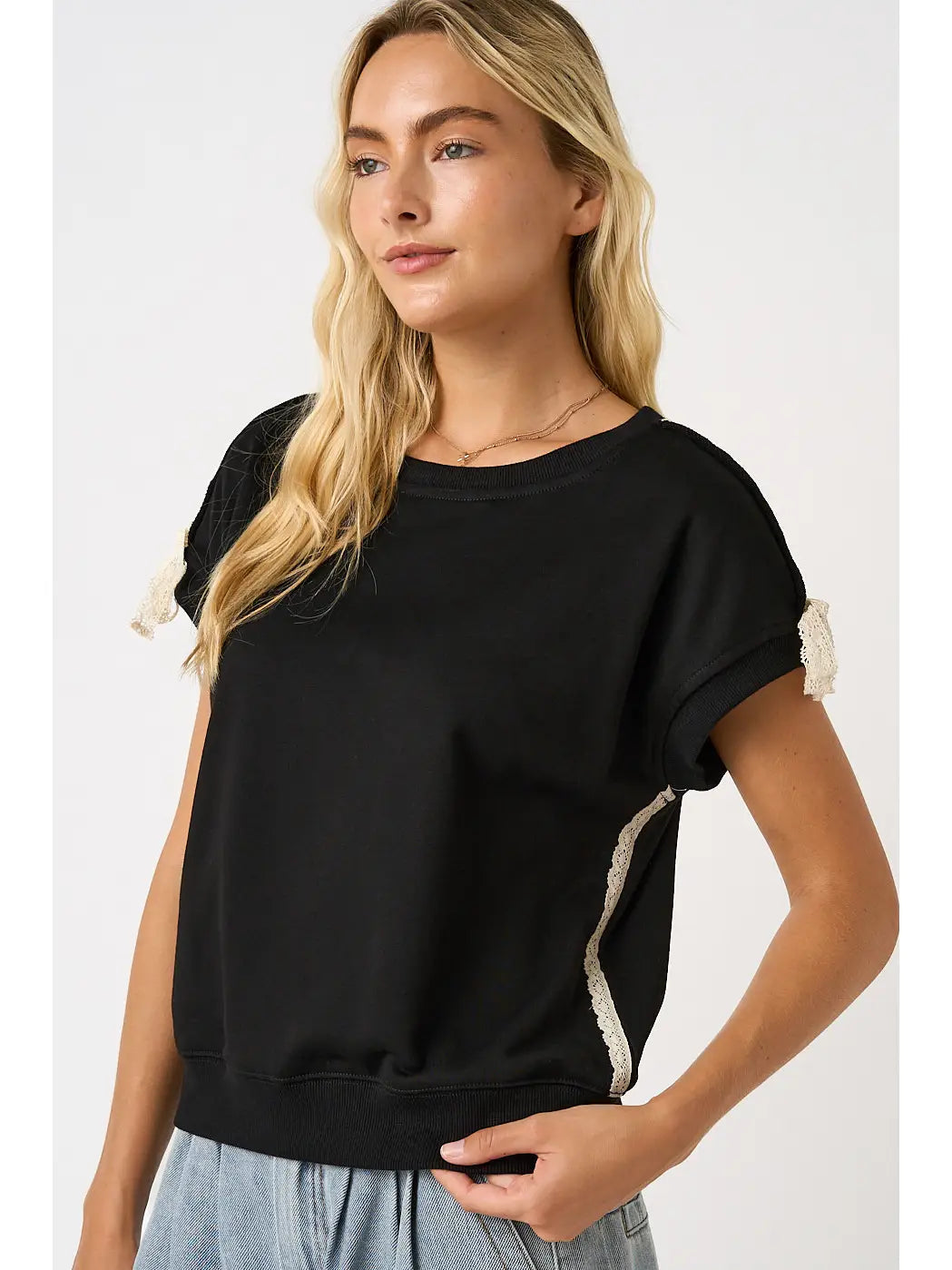 Lace Trim Black Top